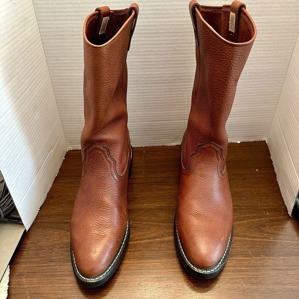 Mason Western Work Boots Men 11.5 B Brown Leather Mid-Calf Cowboy Western Oil Re